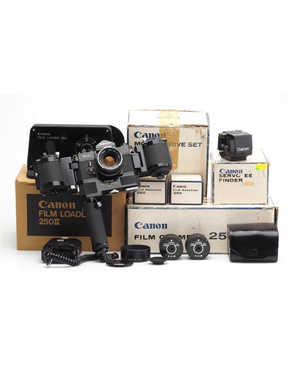 Canon F-1 Black Paint w. Motor Drive Unit Set 250 Back | JO GEIER
