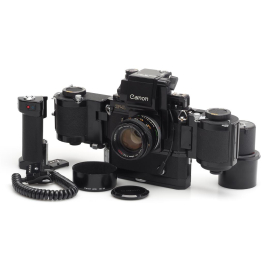 Canon F-1 Black Paint w. Motor Drive MF Set 250 Back | JO GEIER Canon F-1 Black Paint w. Motor Drive MF Set 250 Back | JO GEIER