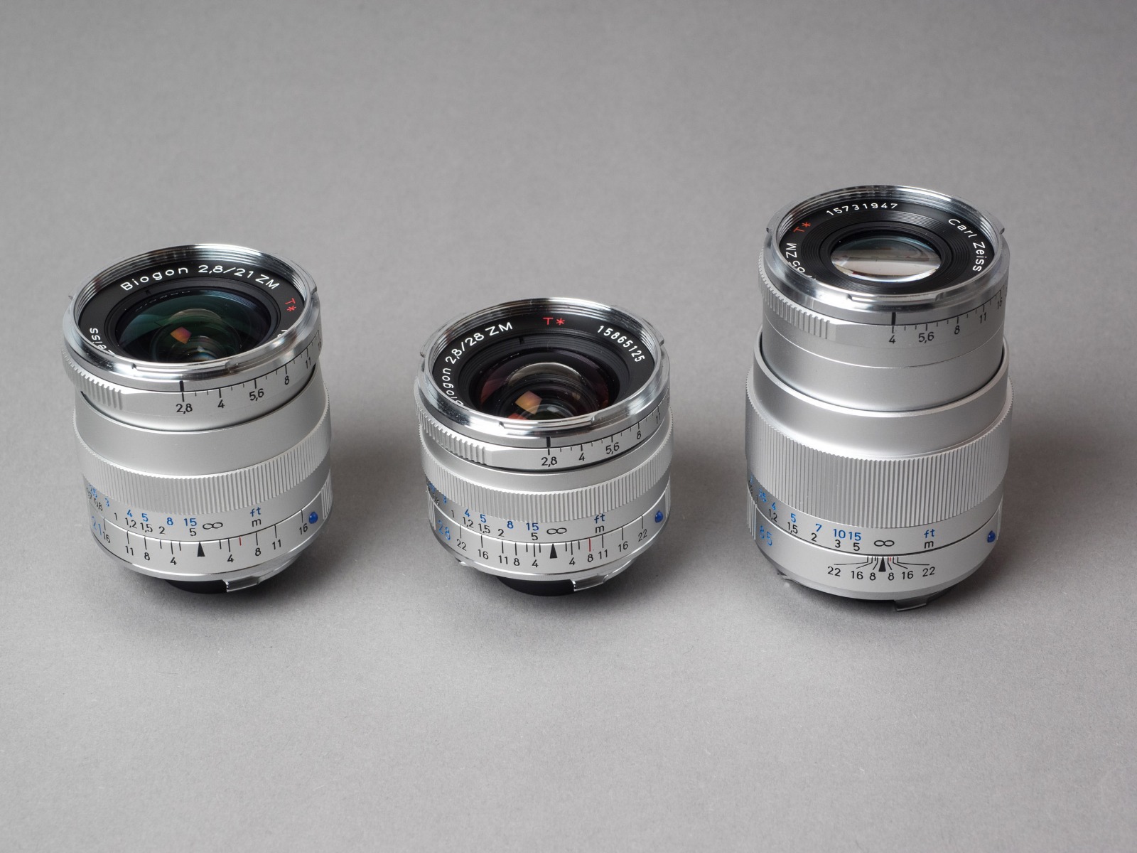 ZEISS Biogon 21 f/2.8, 28 f/2.8 and 85 f/4.0