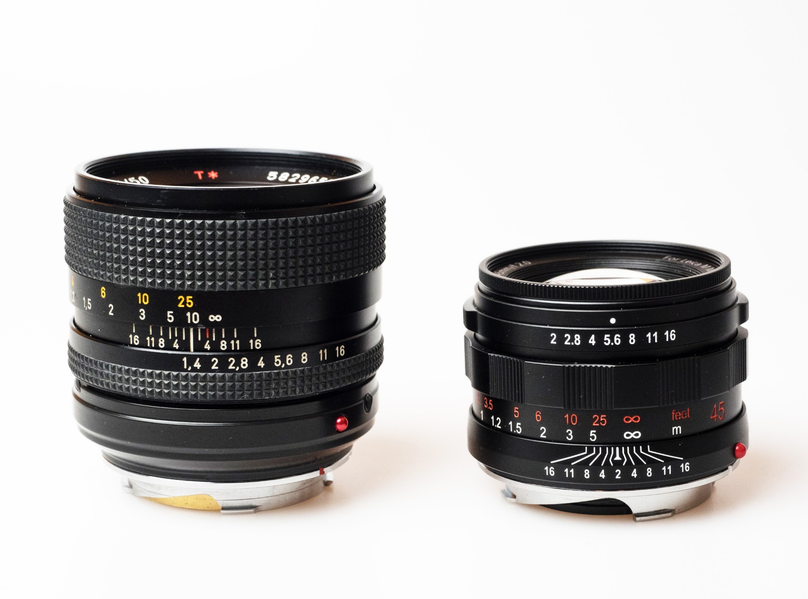ZEISS Contax Planar 45 f/2.0 and 50 f/1.4 converted for Leica